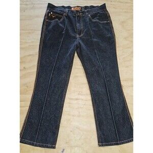 Vtg Y2K Crest Jeans 16 Black Orange Stitching Cropped Capri Pants Streetwear 90s